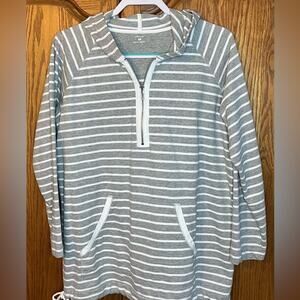 Anne Klein Gray and White Striped Lightweight Hoodie Size 1X